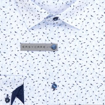 Pánská košile AMJ bavlněná, bílá vzorovaná, VDBR1308, dlouhý rukáv (regular + slim-fit + prodloužený slim-fit)