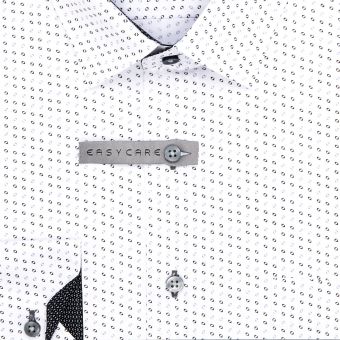 Pánská košile AMJ bavlněná, bílá vzorovaná, VDBR1324, dlouhý rukáv (regular + slim-fit + prodloužená délka)