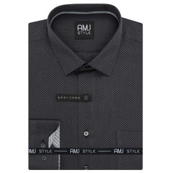 Pánská košile AMJ bavlněná, černá puntíkovaná, VDR1429, dlouhý rukáv (regular + slim-fit + prodloužený slim-fit)