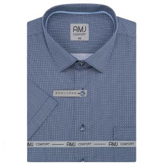 Pánská košile AMJ bavlněná, modrá, bílá zrna, VKBR1501, krátký rukáv, (regular + slim fit)