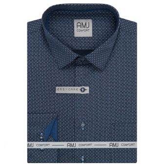 Pánská košile AMJ bavlněná, modrá puntíkovaná VDBR1422, dlouhý rukáv (regular + slim-fit)