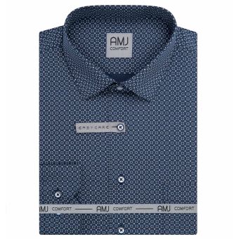 Pánská košile AMJ bavlněná, modrá vzorovaná VDB1459, dlouhý rukáv (regular + slim-fit + prodloužená délka)