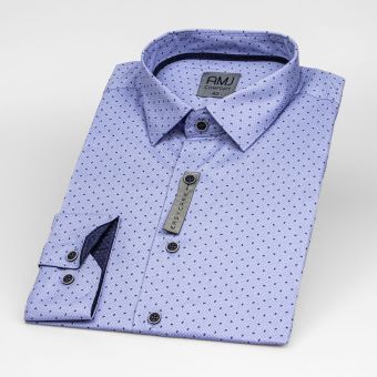 Pánská košile AMJ bavlněná, modrá vzorovaná, VDBR1296, dlouhý rukáv, regular fit