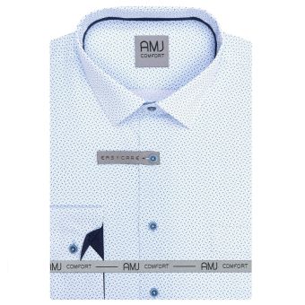 Pánská košile AMJ bavlněná, modro-bílá vzorovaná VDBR1476, dlouhý rukáv (regular + slim-fit + prodloužený slim-fit)