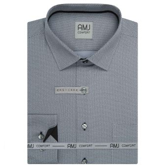 Pánská košile AMJ bavlněná, šedá vzorovaná VDBR1458, dlouhý rukáv (regular + slim-fit)