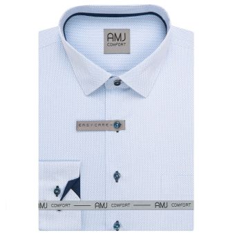 Pánská košile AMJ bavlněná, světle modrá síťovaná VDBR1419, dlouhý rukáv (regular + prodloužený slim-fit)