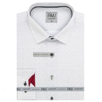 Pánská košile AMJ bavlněná, světle šedá vzorovaná, VDBR1339, dlouhý rukáv (regular + slim-fit + prodloužený slim-fit)