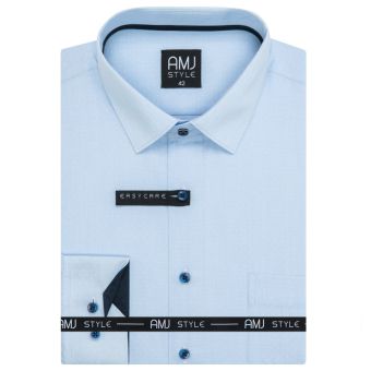 Pánská košile AMJ bavlněná, světle modrá jemně tečkovaná, VDR1349, dlouhý rukáv (regular + slim-fit + prodloužený slim-fit)