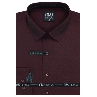 Pánská košile AMJ bavlněná, vínová hrubě tečkovaná, VDR1389, dlouhý rukáv (regular + slim-fit)