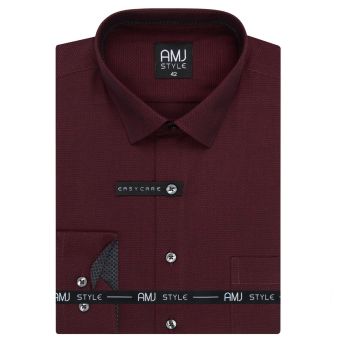 Pánská košile AMJ bavlněná, vínová jemně tečkovaná, VDR1428, dlouhý rukáv (regular + slim-fit + prodloužený slim-fit)