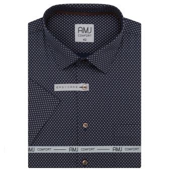 Pánská košile AMJ bavlněná, tmavě modrá, hnědé kytičky, VKBR1499, krátký rukáv, (regular + slim fit)