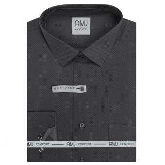 Pánská košile AMJ bavlněná, tmavě šedá kostičkovaná VDBR1481, dlouhý rukáv (regular + slim-fit + prodloužený slim-fit)