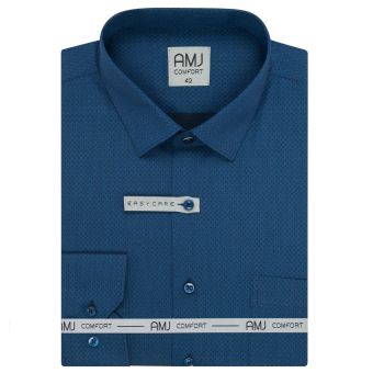 Pánská košile AMJ bavlněná, tmavě modrá vlnkovaná VDB1388, dlouhý rukáv (regular + slim-fit)