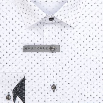 Pánská košile AMJ bavlněná, bílá s černými trojúhelníčky, VDBR1329, dlouhý rukáv (regular + slim-fit)