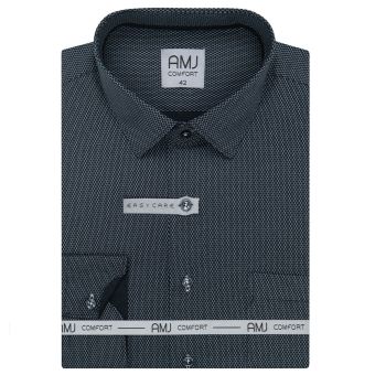 Pánská košile AMJ bavlněná, černá s bílými šestiúhelníky, VDBR1383, dlouhý rukáv (regular + slim-fit)
