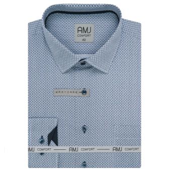 Pánská košile AMJ bavlněná, modrá kostičkovaná VDBR1391, dlouhý rukáv (regular + slim-fit + prodloužený slim-fit)