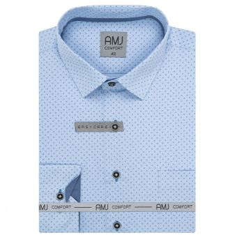 Pánská košile AMJ bavlněná, světle modrá s tečkovanými pětiúhelníky VDBR1393, dlouhý rukáv (regular + slim-fit)