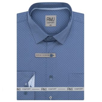Pánská košile AMJ bavlněná, modrá s tečkovanými pětiúhelníky VDBR1394, dlouhý rukáv (regular + slim-fit + prodloužená délka)