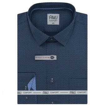 Pánská košile AMJ bavlněná, tmavě modrá - světle modře kropenatá VDBR1396, dlouhý rukáv (regular + prodloužený slim-fit)