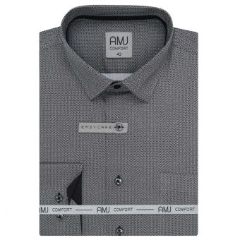 Pánská košile AMJ bavlněná, šedá s hustým čárkovaným cikcak vzorem VDBR1406, dlouhý rukáv (regular + slim-fit + prodloužená délka)