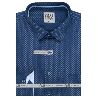 Pánská košile AMJ bavlněná, modrá se světle modrými trojúhelníčky VDBR1411, dlouhý rukáv (regular + slim-fit + prodloužená délka)
