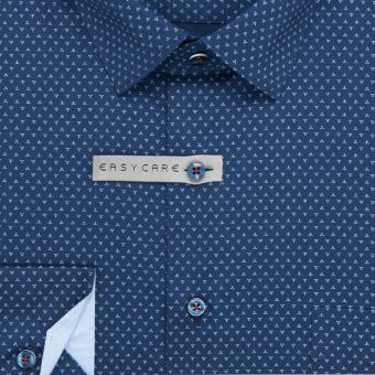 Pánská košile AMJ bavlněná, modrá se světle modrými trojúhelníčky VDBR1411, dlouhý rukáv (regular + slim-fit + prodloužená délka)