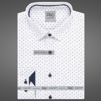 Pánská košile AMJ bavlněná, bílá s tmavě modrými tečkami VDBR1416, dlouhý rukáv (regular + slim-fit + prodloužená délka)