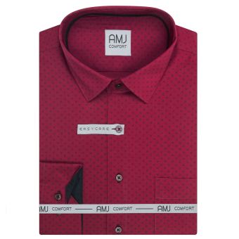 Pánská košile AMJ bavlněná, vínová květinovaná VDBR1483, dlouhý rukáv (regular + slim-fit + prodloužená délka)