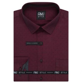 Pánská košile AMJ bavlněná, vínová puntíkovaná, VDR1426, dlouhý rukáv (regular + slim-fit + prodloužený slim-fit)