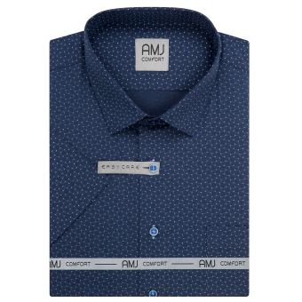 Pánská košile AMJ bavlněná, tmavě modrá s kolečky VKB1439, krátký rukáv, (regular + slim fit)