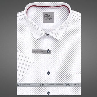 Pánská košile AMJ bavlněná, bílá, modré a červené kosočtverce, VKBR1379, krátký rukáv, (regular + slim fit)