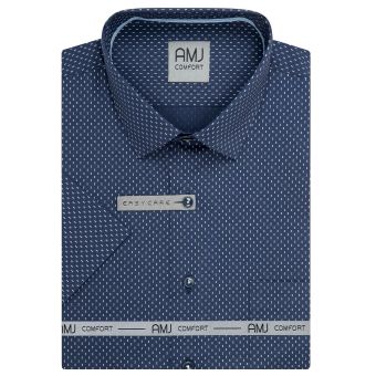 Pánská košile AMJ bavlněná, tmavě modrá se světle modrými čárkami, VKBR1430, krátký rukáv, (regular + slim fit)