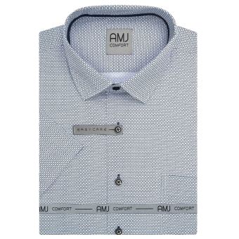 Pánská košile AMJ bavlněná, bílá, tmavě modře síťovaná, VKBR1431, krátký rukáv, (regular + slim fit)