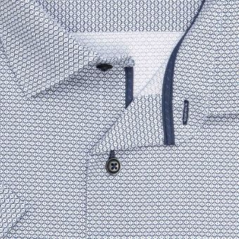 Pánská košile AMJ bavlněná, bílá, tmavě modře síťovaná, VKBR1431, krátký rukáv, (regular + slim fit)