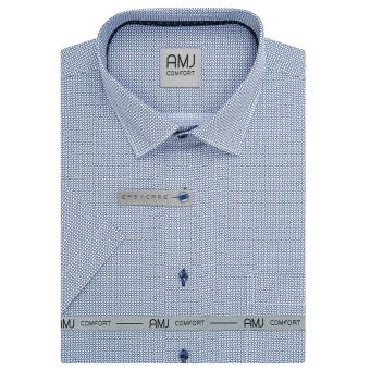 Pánská košile AMJ bavlněná, modrá puntíkovaná / síťovaná, VKBR1434, krátký rukáv, (regular + slim fit)