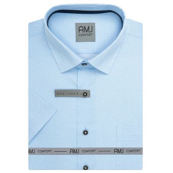 Pánská košile AMJ bavlněná, světle modrá s kosočtverci, VKBR1435, krátký rukáv, (regular + slim fit)