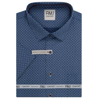 Pánská košile AMJ bavlněná, tmavě modrá s modrými cik cak čárkami, VKBR1438, krátký rukáv, (regular + slim fit)