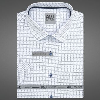 Pánská košile AMJ bavlněná, bílá, modré čárky, VKBR1442, krátký rukáv, (regular + slim fit)