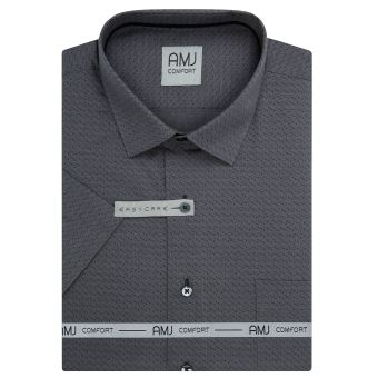 Pánská košile AMJ bavlněná, tmavě šedá s tečkami, VKBR1446, krátký rukáv, (regular + slim fit)