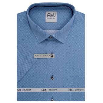 Pánská košile AMJ bavlněná, modrá s kosočtverci, VKBR1454, krátký rukáv, (regular + slim fit)