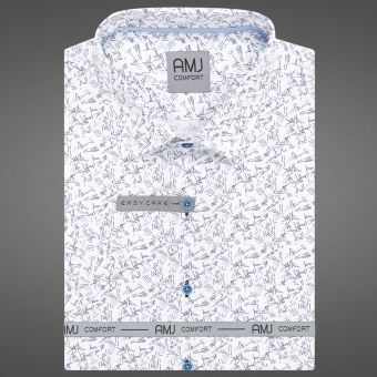 Pánská košile AMJ bavlněná, bílá cik cak čárkovaná, VKBR1370, krátký rukáv, (regular + slim fit)