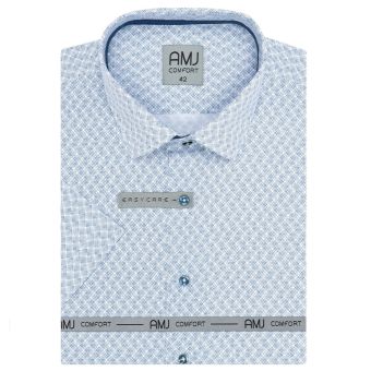 Pánská košile AMJ bavlněná, modré puntíky na bílé, VKBR1279, krátký rukáv, regular fit