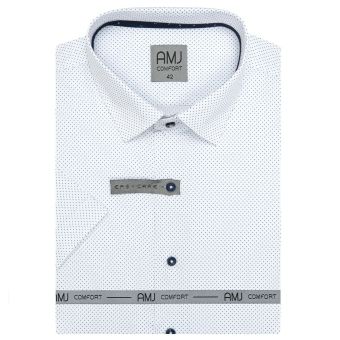 Pánská košile AMJ bavlněná, bílá s drobnými puntíky VKBR1229, krátký rukáv, (regular + slim fit)