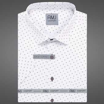 Pánská košile AMJ bavlněná, bílá vzorovaná, VKB1369, krátký rukáv (regular + slim fit)