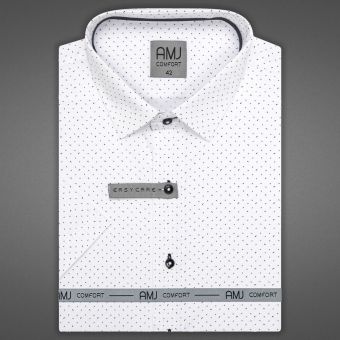 Pánská košile AMJ bavlněná, bílá s černými čárkami VKBR1226, krátký rukáv (regular + slim fit)