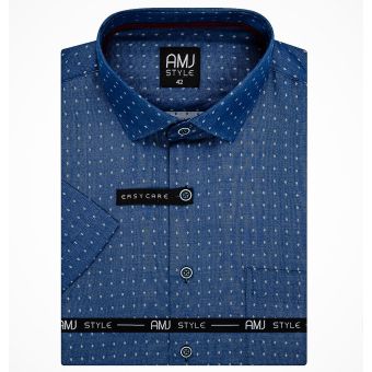 Pánská košile AMJ, modrá puntíkovaná VKR1126, krátký rukáv, (regular + slim fit)
