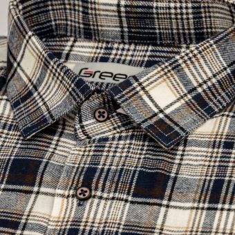 Pánská košile GREED flanelová, béžovo-modrá károvaná SDF383, dlouhý rukáv, regular fit