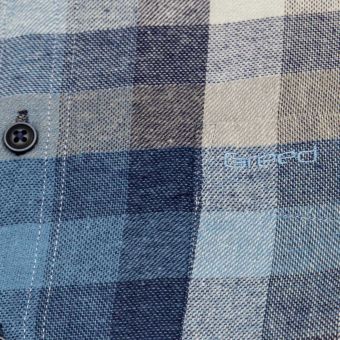 Pánská košile GREED flanelová, modro-béžová károvaná SDF384, dlouhý rukáv, regular fit
