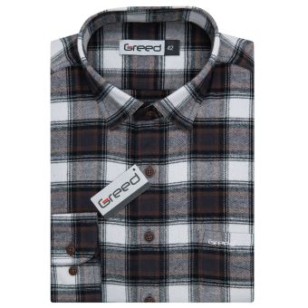 Pánská košile GREED flanelová, šedá károvaná SDF388, dlouhý rukáv, regular fit