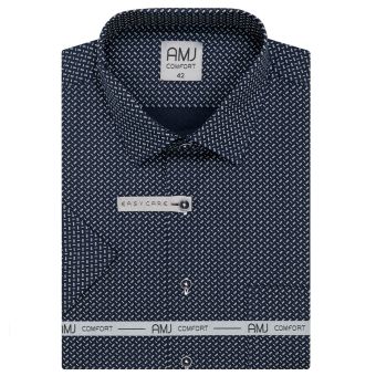 Pánská košile AMJ bavlněná, modrá obdélníčky a čárky, VKB1360, krátký rukáv (regular + slim fit)